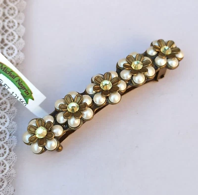 Clip de pelo Michal Negrin flores de perlas con cristales de Swarovski amarillo claro regalo Foto 1 de 4