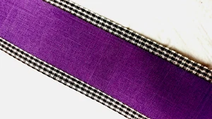 Fall Purple 2.5" by 2 yds Wired Ribbon Black White Buffalo Plaid Trim Halloween - Picture 1 of 5