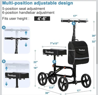 BlessReach Knee Scooter for Adults/teens for Foot Surgery Steerable Knee Walker - Image 1 of 4