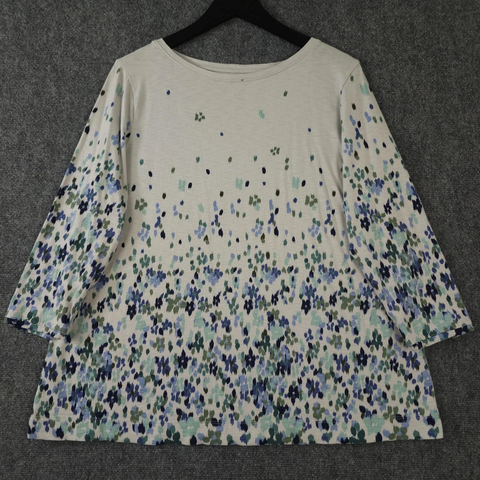 Camisa J Jill Mujer L Gris Azul Punto Disperso Jill Pure Cuello Barco Top Manga 3/4 Foto 1 de 4