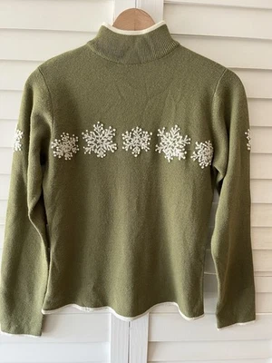 Suéter de esquí clásico Obermeyer copo de nieve verde oliva talla pequeña Foto 1 de 4