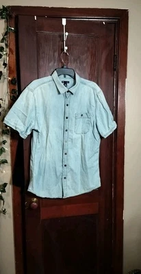 Vintage GAP Button Up Shirt Mens XL Blue Denim Short  Sleeve Y2K  - Image 1 of 4