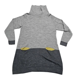 Two Danes Tunic Top Merino Wool Lagenlook Loose Fit Large Grey Pockets Yellow - Picture 1 of 14