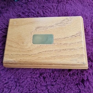 Vtg Wood Oak? Box Bakelite Full Size Dominoes Set Brass Plate Engraveable Gift - Picture 1 of 12