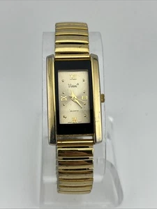 Vivani Tank Watch Women 21mm Case Gold Stretch Band- New Battery - Picture 1 of 8