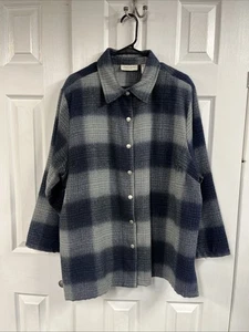 Lemon Grass Jacke blau/schwarz kariert - weiche Wollmischung, Größe 20W, Druckknopfverschluss - Bild 1 von 5