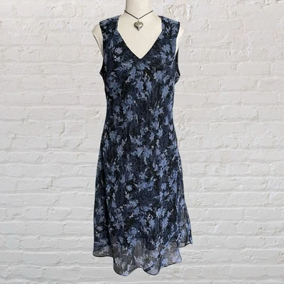 vintage fairy whimsy goth dress 14 beaded bias cut black blue floral y2k 90s - Image 1 of 4