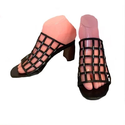 SIGERSON MORRISON BLACK LEATHER CAGED UPPER "DAINA"  BLOCK HEEL MULES SZ 36.5 - Image 1 of 4