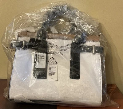 Bolso Bandolera Tahari Vegano de Cuero Blanco Tawny Negro Cremallera Top Foto 1 de 4