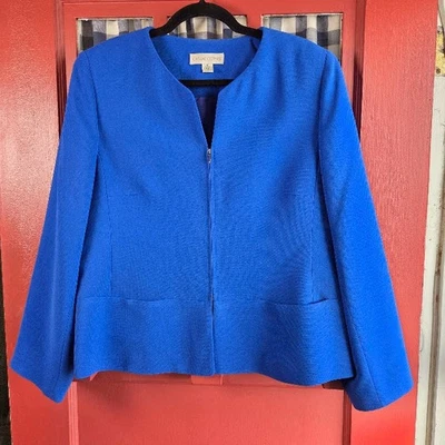 Casual Corner Women's Royal Blue Zip Front Long Sleeve Blazer Jacket Size 16 - Image 1 of 4