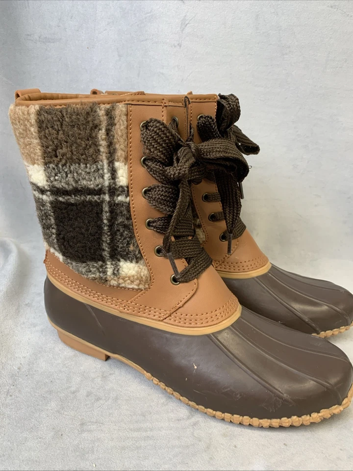Botas Lands End Duck para mujer talla 9,5 aisladas Sherpa forradas de vellón a cuadros Foto 1 de 4