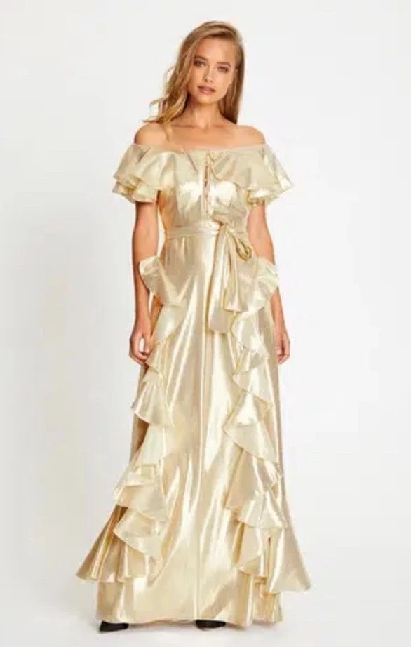 Alice McCall Astrid Plane Gold Gown Size AU 14 US 10 Silk Blend Flowy Formal Foto 1 de 4