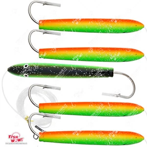 5pcs 6" Fishing Cedar Plugs Rig Tuna Mahi Trolling Wooden Fish Lure Green Yellow - Picture 1 of 6