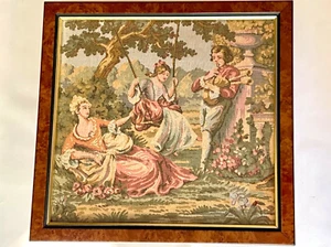 Vintage Gobelin Belgium Tapestry Loomed Rococo Art, Gallantries 11.25" x 10.5" - Picture 1 of 10