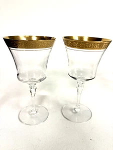 Mikasa Crystal Palatial Gold Set of Two Wine Goblets 7" Tall - Picture 1 of 7