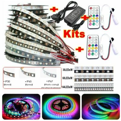 DC5V WS2812B LED Strip Lights Power Remote Kit 30/60/144 LEDs 5050 Dream Coloor - Image 1 of 4