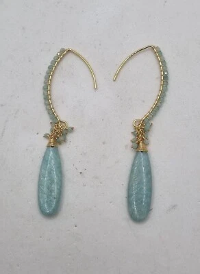 ORECCHINI A GOCCIA in amazzonite con amo in argento dorato, orecchini azzurri - Immagine 1 di 4