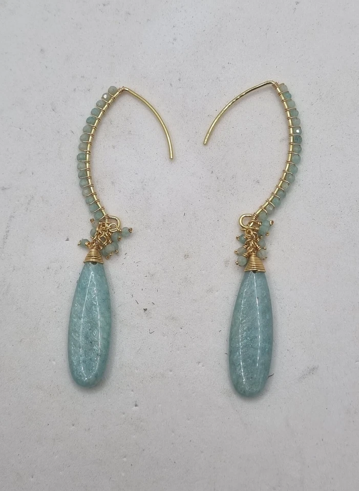 ORECCHINI A GOCCIA in amazzonite con amo in argento dorato, orecchini azzurri - Immagine 1 di 4