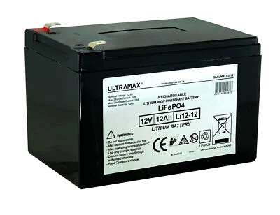 12v 12Ah LiFePO4 LITHIUM IRON PHOSPHATE BATTERY ULTRAMAX LI12-12 NP12-12 - Image 1 of 4