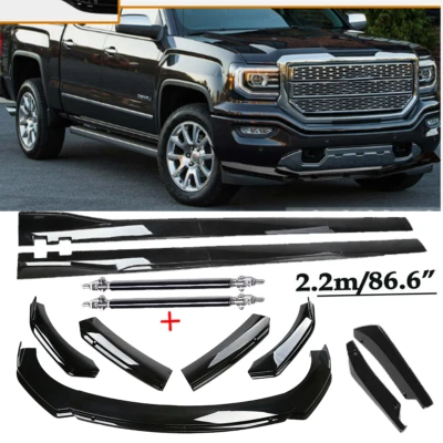 Front Bumper Spoiler Body Kit /Side Skirt/Strut Glossy Black For GMC Sierra 1500 - Image 1 of 4