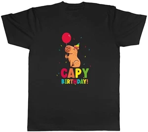 Funny Capy Birthday Mens T-Shirt Celebration Balloon Capybara Tee Gift - Picture 1 of 8