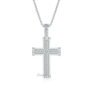 Damen Herren Kreuz Anhänger Halskette simulierter Diamant 14K Weißgold Platte Silber - Bild 1 von 8