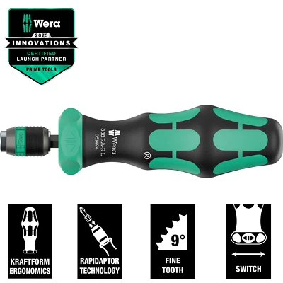Wera 838 RA-R L Kraftform Bitholding Ratchet Screwdriver Handle - 051494 - Image 1 of 4