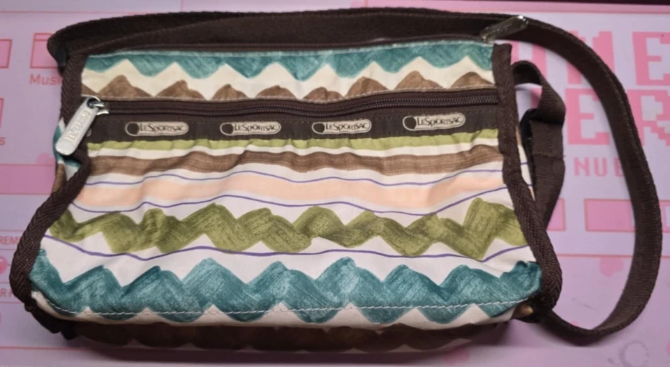 LeSportsac Carry on Travel Shoulder Tote Set w 3 Cosmetic Bags Brown Stripes VGC - Image 1 of 1