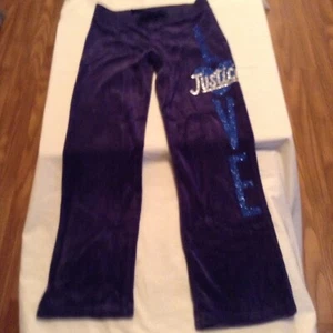 Size 8 Girls Justice pants yoga sweat pants exercise glitter blue - Picture 1 of 5