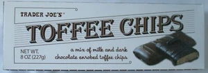 TRADER JOE'S CHOCOLATE TOFFEE CHIPS 8-OZ BOX - Picture 1 of 4