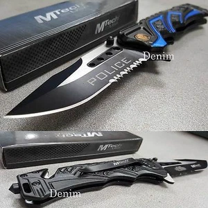 MTech BALLISTIC Assisted Opening Rescue POLICE BLACK Glass Breaker RESCUE Knife - Picture 1 of 2