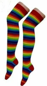12 Pair Ladies Rainbow Stripe Pride OTK Socks Fancy Dress Theatrical  Size 4-6.5 - Picture 1 of 2