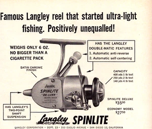 Langley Spinlite Fishing Reel San Diego CA Famous Ultra Vintage Print Ad 1959 - Picture 1 of 4