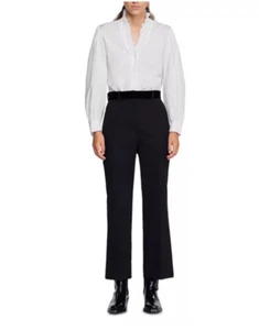 Sandro Poete Velvet Waist Straight Leg Pants NEW Women’s Size 4 Trouser Wool - Picture 1 of 14