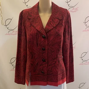 Leslie Fay. Size 10. Border Print, Long Sleeve. Paisley Red/black Blouse. B74 - Picture 1 of 6