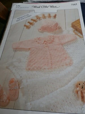 CROCHET  PATTERN 7163 4PLY  SHAWL, BONNET & MATINEE JACKET 14-18 INS CHEST - Image 1 of 2