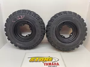 FRONT OEM BLACK WHEELS & MAXXIS TIRES 10X5 YFZ450R YFZ450 4/156 21X7X10 - Picture 1 of 10