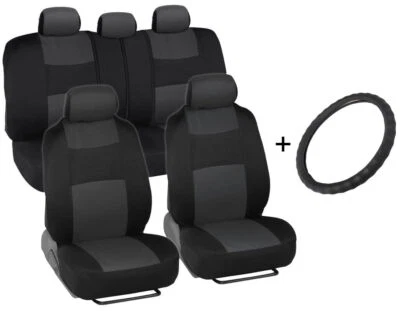 Передние/задние чехлы на автомобильные сиденья + кожаный чехол на руль из микрофибры серый - Изображение 1 из 4