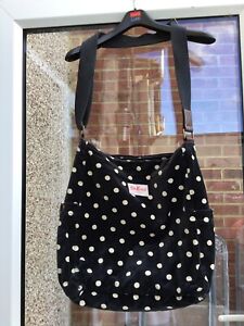 Cath Kidston Messenger Bag Cross Body Fabric  Large Polka Dot Black 37cm x 34cm 