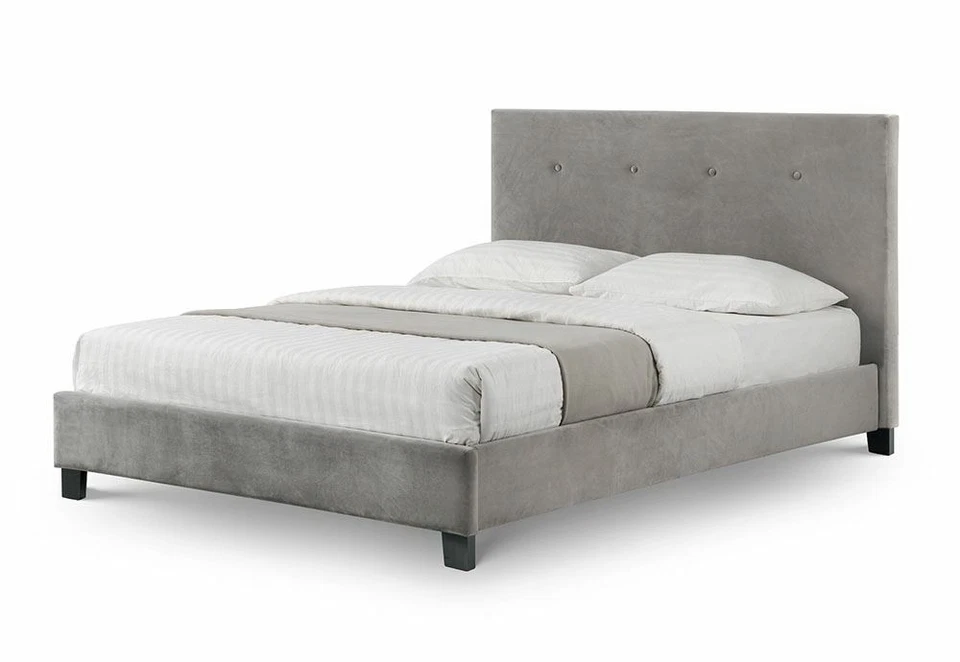 Julian Bowen Shoreditch Slate Velvet Fabric Upholstered Bed 4FT6 Double 5FT King - Image 1 of 1