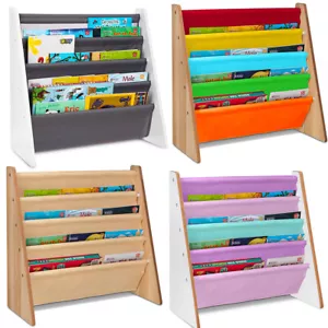 Kids Childrens Book Shelf Wooden Sling Storage Rack Organizer Bookcase Bookshelf - Picture 1 of 18