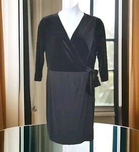 Lauren Ralph Lauren Dress Size 16 Black Velvet Top Knee Length Stretchy - Picture 1 of 12