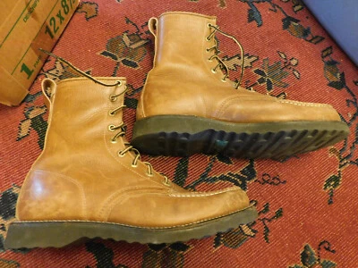 Vtg Herman Shoes and Boots Mens Leather sz 8 E Made in USA Lace up STURDY Retro - Image 1 of 4