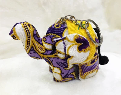 Thai Elephant Key Chain Ring Handmade Fabric Craft Souvenirs Lovely Ethnic Gift - Image 1 of 4