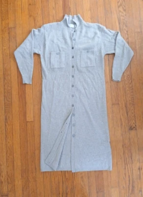 1990 Maxi Wool Sweater Dress Lambswool Angora Long Cardigan Button Pockets L XL - Image 1 of 4
