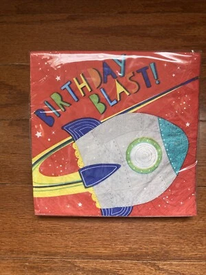 ¡Explosión de cumpleaños! Servilletas de papel para fiesta de cumpleaños cohete espacial exterior - 16 quilates - NUEVAS Foto 1 de 2