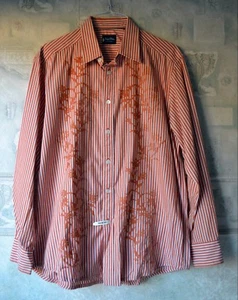 Camisa para hombre INDIGO PALMS algodón manga larga talla L. Rayas de color naranja - Imagen 1 de 9