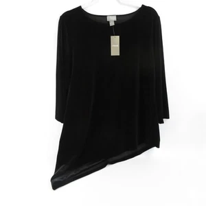 Chico's Travelers Top Größe 2 Large asymmetrisch 3/4 Arm schwarz Samt Sierra - Bild 1 von 8