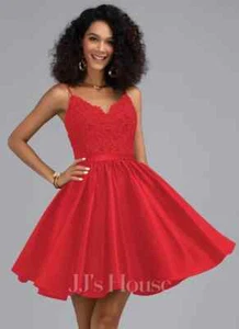 Red A-line V-Neck Short Lace Satin Homecoming/Prom Dress Size 16 JJ’s House - Picture 1 of 5