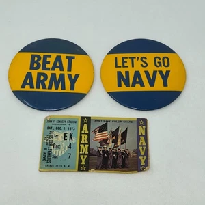 VINTAGE 1973 ARMY VS NAVY JFK STADIUM PHILA FOOTBALL TICKET + 2 BUTTON PINS 3.5" - Picture 1 of 4